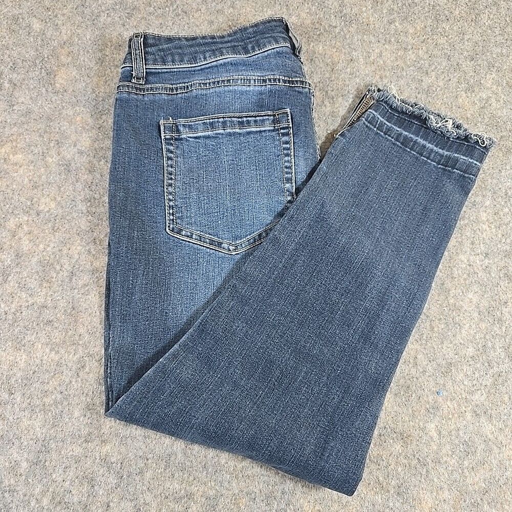 Maurcies Classic Ladies Slim Ankle Jeans Size 7/8 Stretch Frayed Hems 5 Pocket